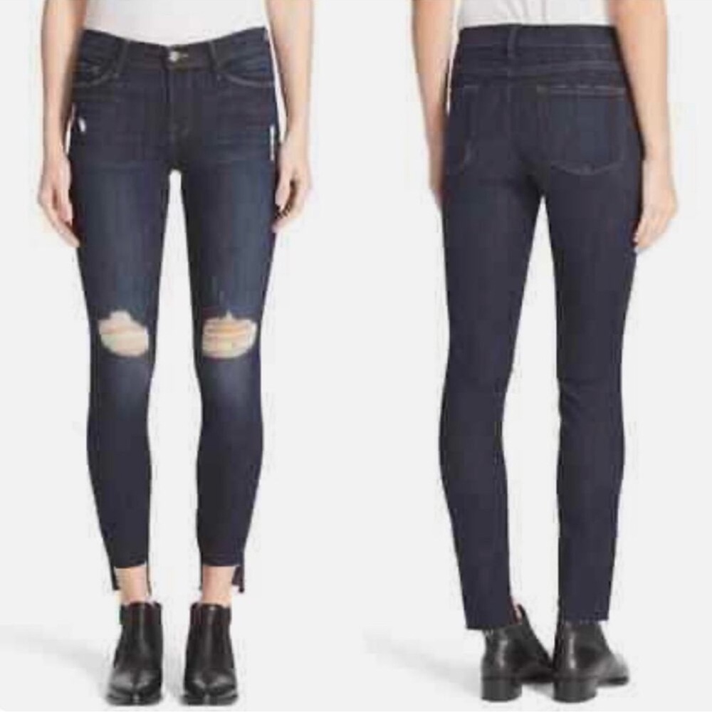 FRAME Denim Le Skinny de Jeanne Jeans Women's 28 Distressed Dark‎ Wash Mid Rise